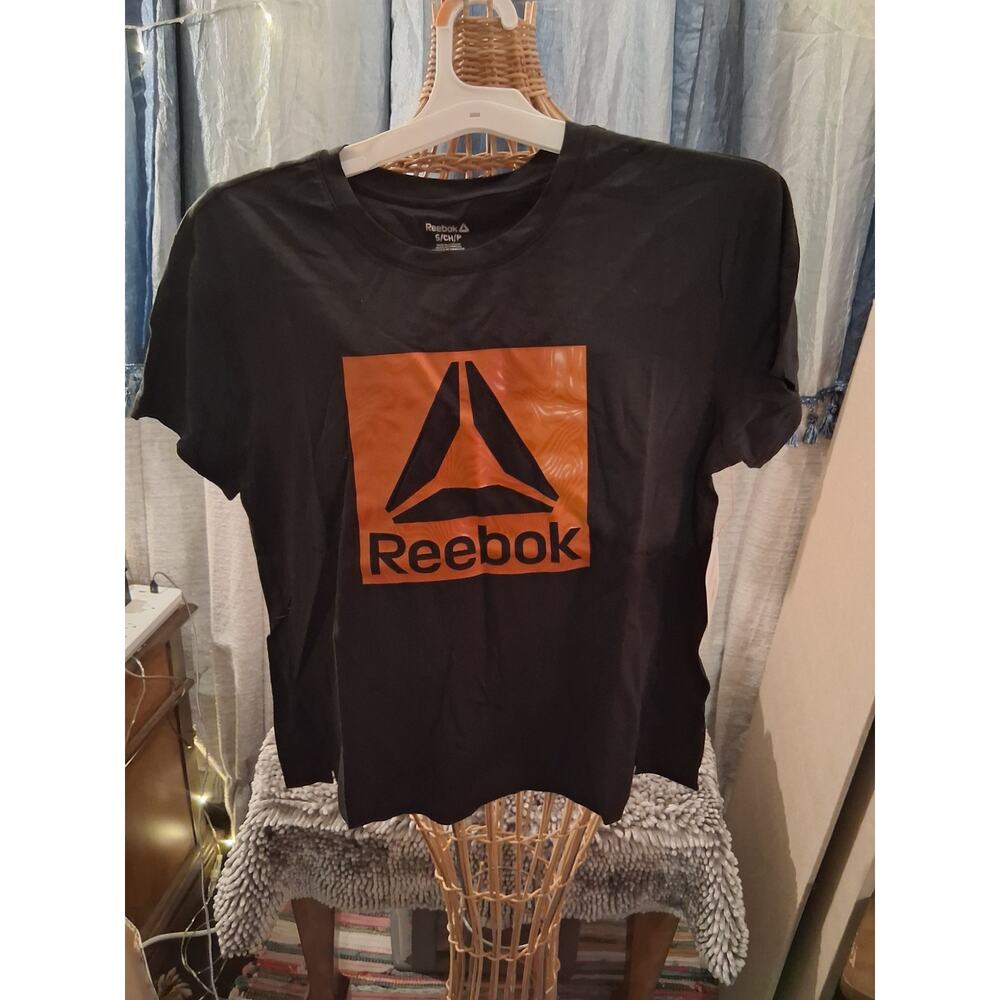 Reebok t shirt sz small spirit tee new with tags active wear black and orange